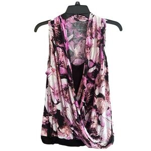Jennifer Lopez Floral Print Sleeveless Blouse Draped Front Women's‎ Top